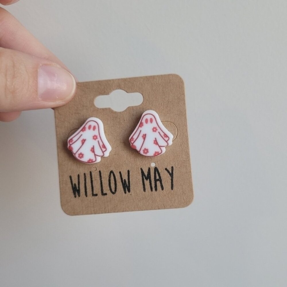 Willow May White and Pink Floral Ghost Earrings